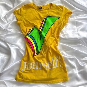 Popular Sports Yellow Graphic T-Shirt Neon Checkmark Yourself Slim Fit Small